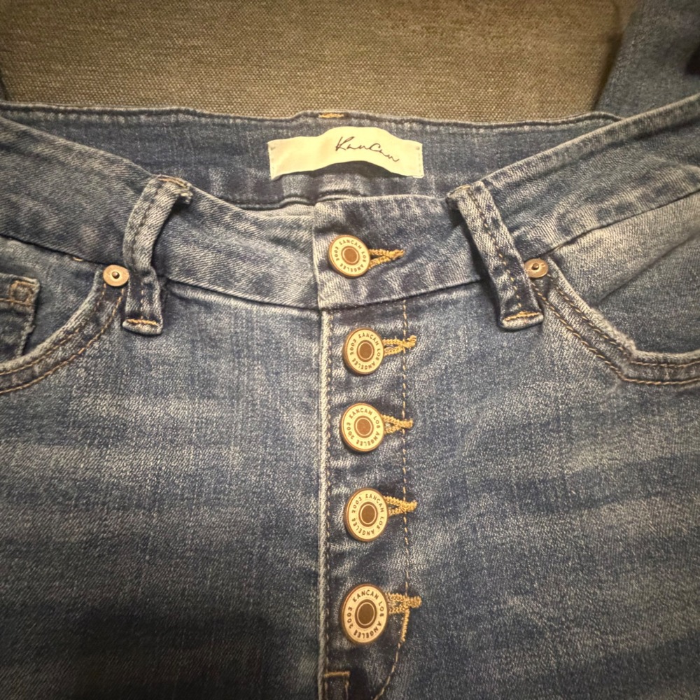 KanCan High Rise Distressed Skinny Jean Button Fly Medium Wash KC7156M Size 9/28